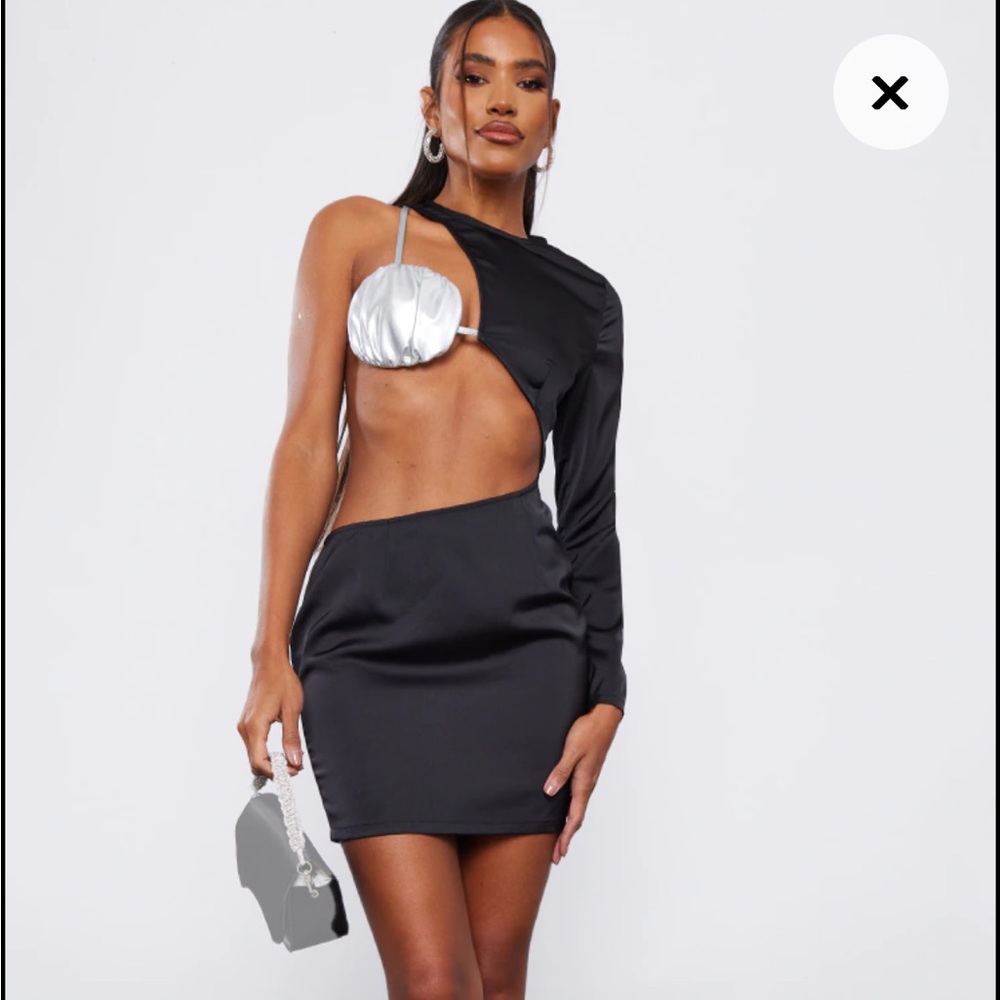 Black Satin One Shoulder Cup Detail Bodycon Dress us 10